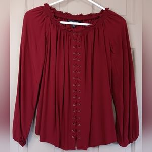 Rock & Republic Lace Up Peasant Top - Red - Size XS